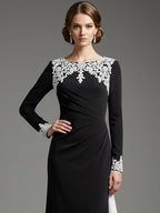 Evening Formal Elegant Dress Long Sleeve Black Maxi Dress