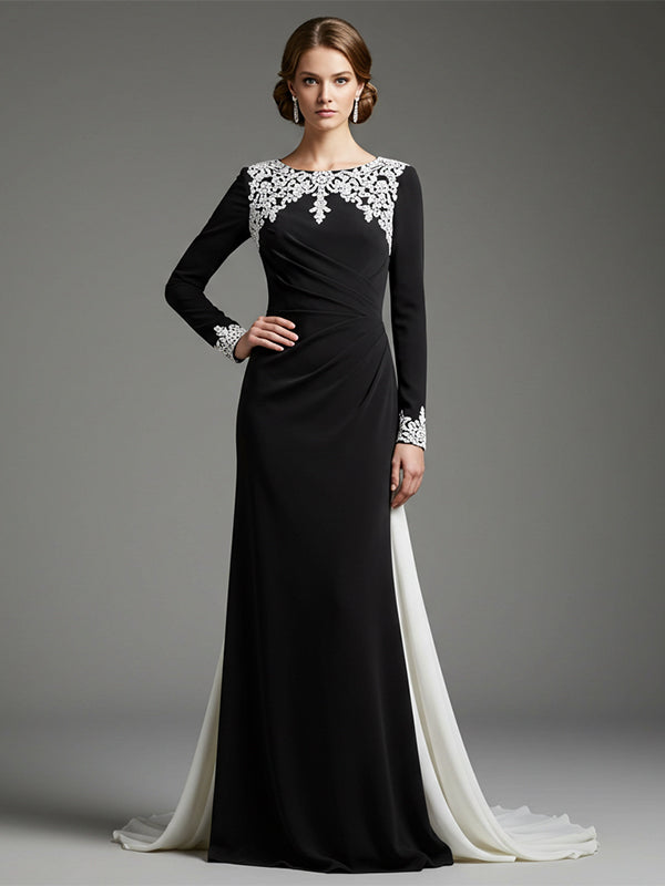 Evening Formal Elegant Dress Long Sleeve Black Maxi Dress