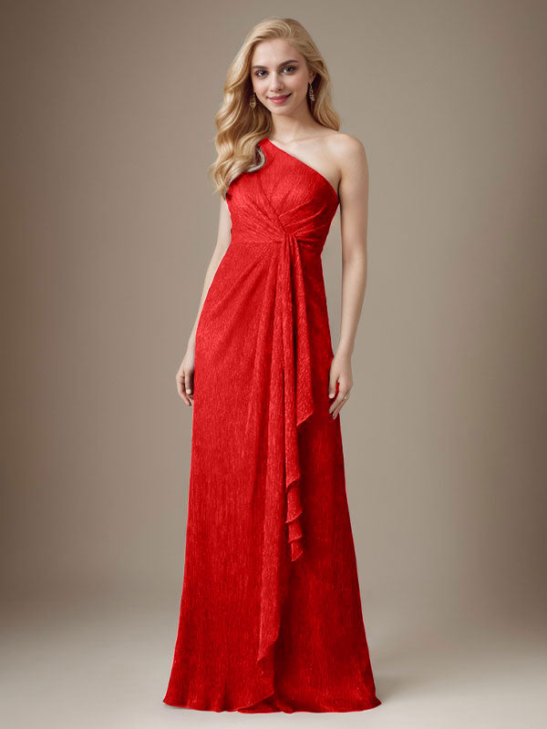 Rubinrotes Etuikleid mit einer Schulter aus metallischem Mesh Mutterkleid der Braut