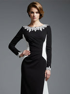 Formal Evening Gown Long Sleeve Black White Maxi Mermaid Dress