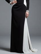 Formal Evening Gown Long Sleeve Black White Maxi Mermaid Dress