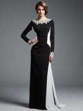 Formal Evening Gown Long Sleeve Black White Maxi Mermaid Dress