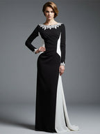 Formal Evening Gown Long Sleeve Black White Maxi Mermaid Dress