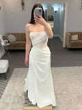 Elegant Strapless Draped Corset Mermaid Wedding Dress