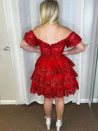 A Line Off the Shoulder Appliques Tiered Ruffle Homecoming Dress