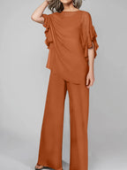 Tuta in chiffon con scollo rotondo e maniche a tre quarti, pantaloni per madre della sposa