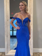 Off the Shoulder Prom Gowns for Women Mermaid Royal Blue Evening Dress