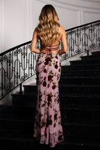 Cowl Neck Floral Print Maxi Dress with Lace-Up Back Detail