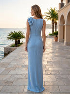 One-Shoulder 3D Floral Sheath Floor-Length Mother of the Bride Dress