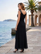 Beaded Strap V-Neck Ruched Chiffon Wrap Ankle-Length Mother of the Bride Dress