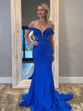 Off the Shoulder Prom Gowns for Women Mermaid Royal Blue Evening Dress