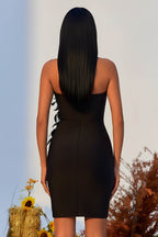 Strapless Fitted Mini Dress with Asymmetric Feather