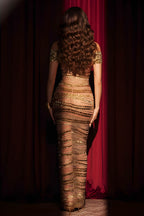Off-the-Shoulder Sequined Sheer Floor Length Evening Gown