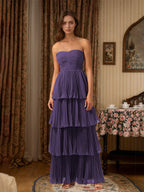 Burgundy A-Line Sweetheart Floor Length Tiered Chiffon Bridesmaid Dress