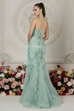 Embellished Mermaid Gown with Illusion Plunge and Corset Back