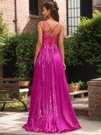 Fuchsia A Line Sweetheart Corset Pleated Prom Dress with Lace Appliques