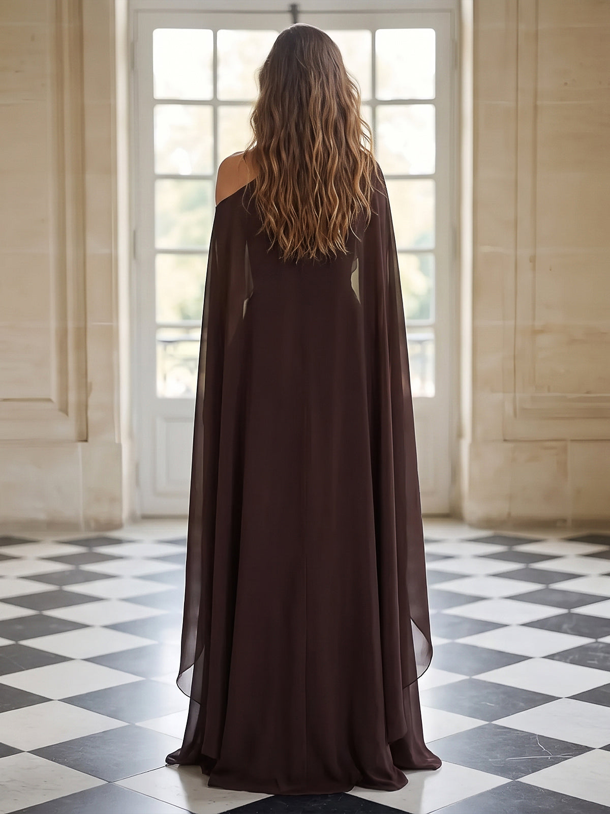 A-Line/Princess Off Shoulder Chiffon Maxi Evening Dresses with Pleats & Ruched Waist