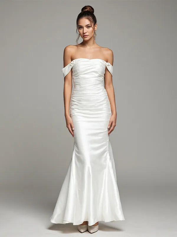 Evening Dress White One Shoulder Pleated Mermaid Fishtail Dress