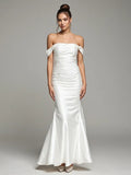 Evening Dress White One Shoulder Pleated Mermaid Fishtail Dress