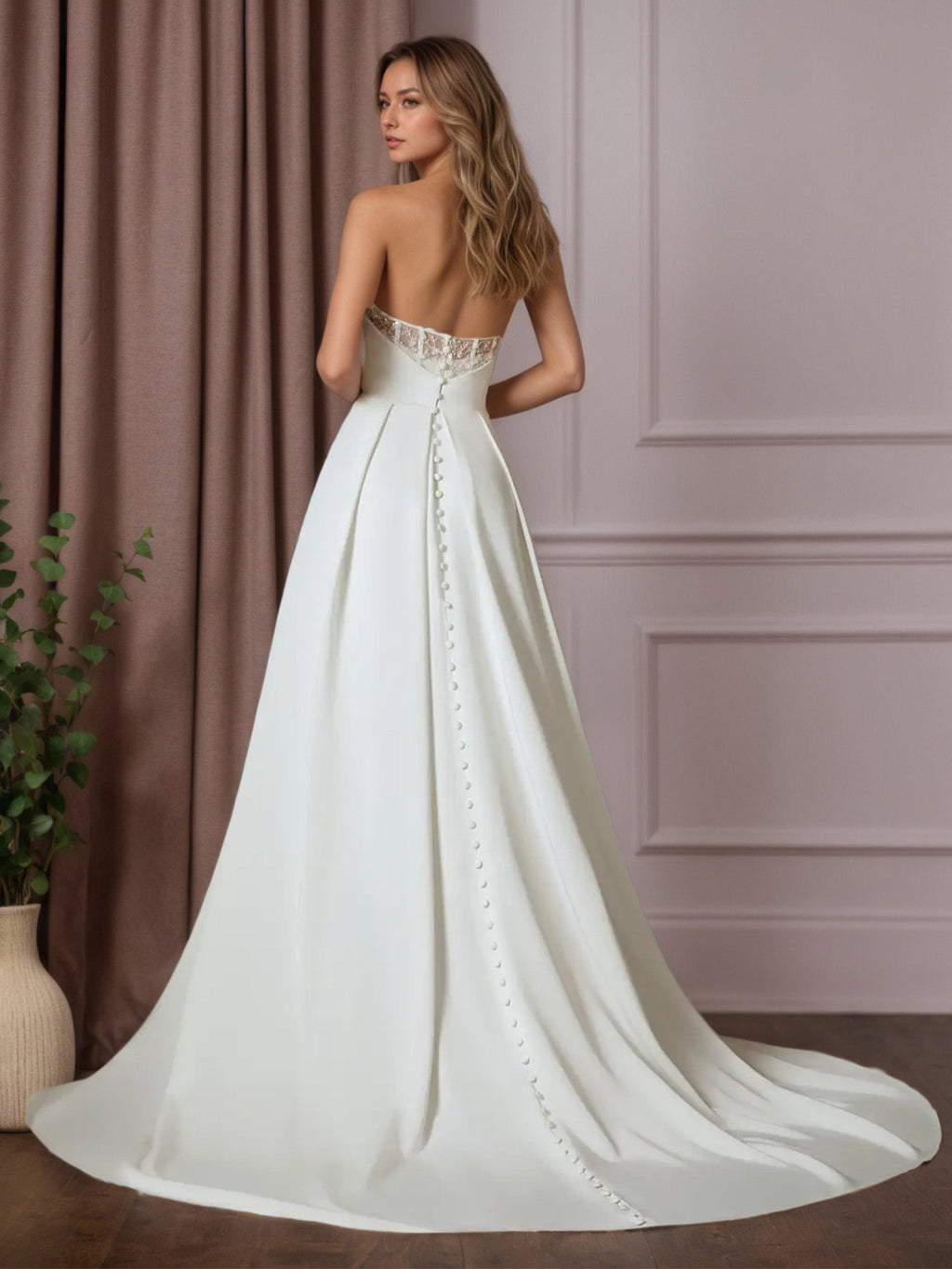 Weißes A-Linien Kleid mit Pailletten, Crepe-Rückseite und Satin, Hochzeitskleid