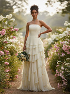 Elegant Strapless Sleeveless Ruffles Long Bridesmaid Dress