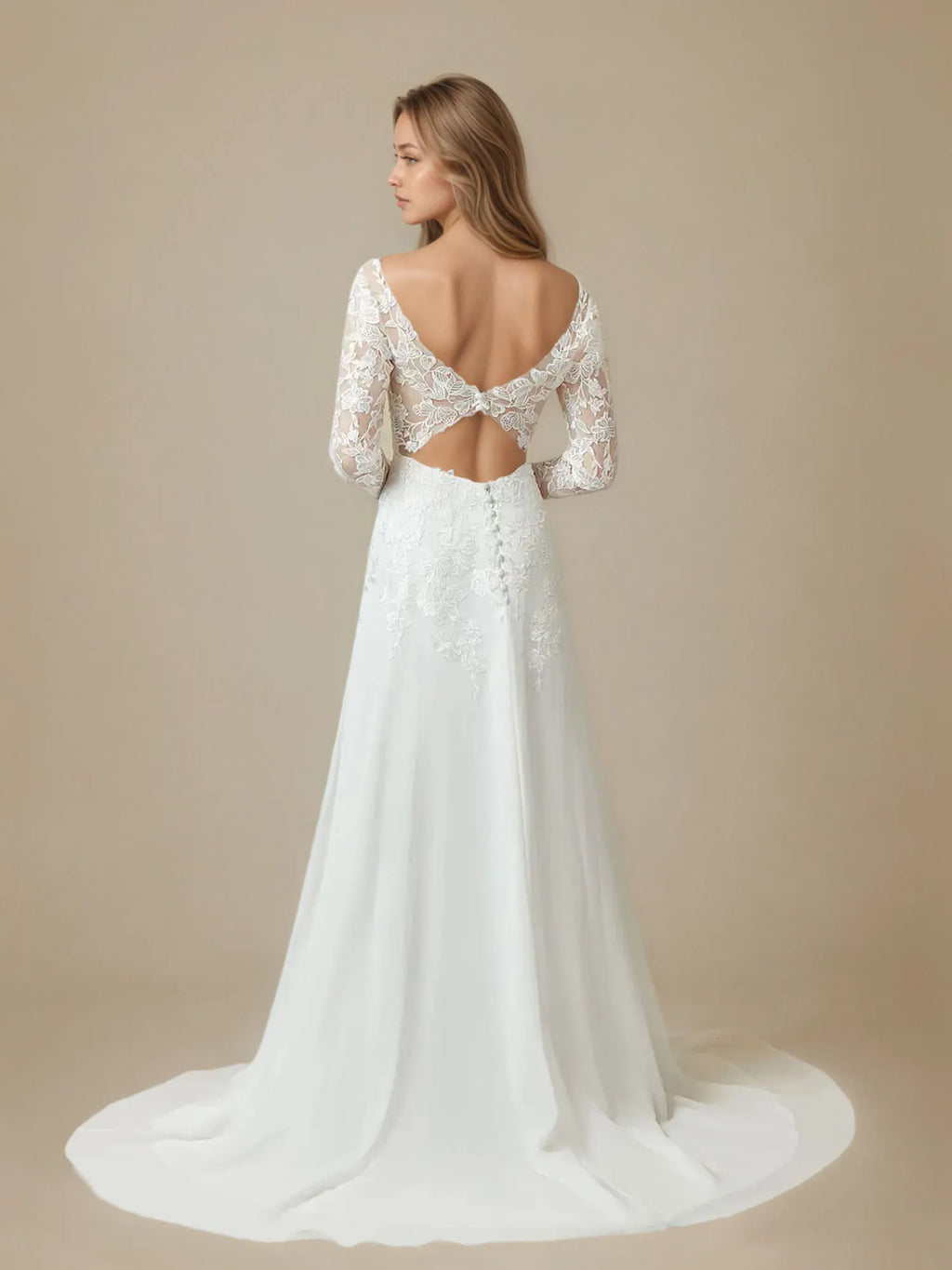 Vestido de novia blanco línea A con escote en V, lentejuelas y gasa