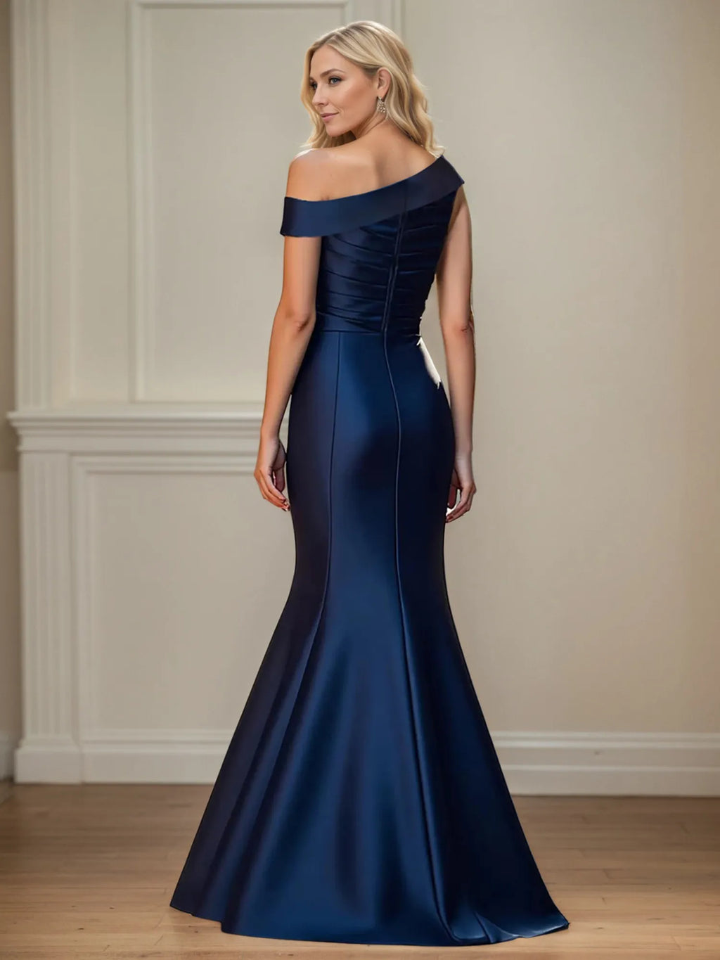 Vestido de madre de la novia estilo trompeta/mermaid con fruncido asimétrico y largo hasta el suelo