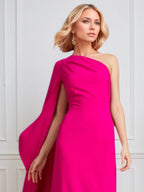 Knallpinkes Stretch-Krepp Ein-Schulter gerafftes bodenlanges Abendkleid