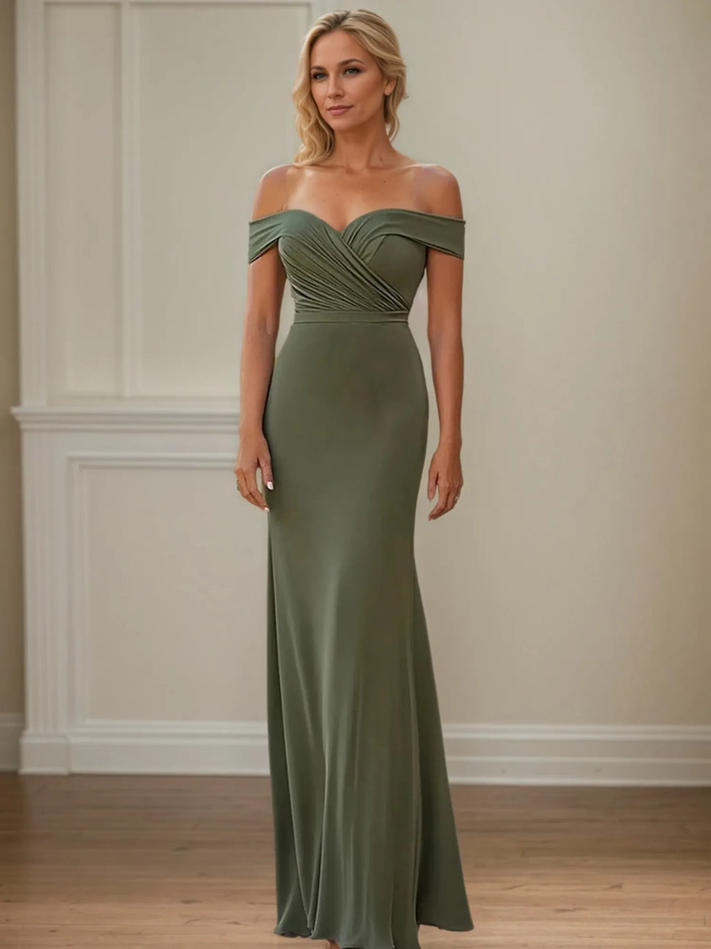 Etui/Säule schulterfreies ärmelloses Satin Mutter der Braut Kleid