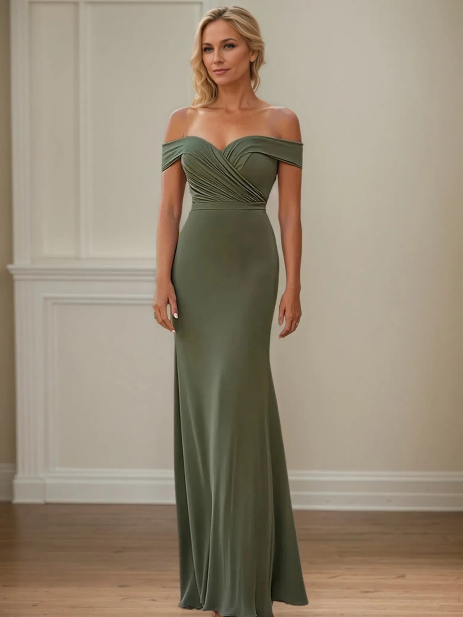 Etui/Säule schulterfreies ärmelloses Satin Mutter der Braut Kleid