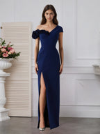 Stretch Crepe One Shoulder 3D Floral Floor-Length Evening Dress