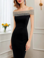 Formal Evening Dress Black Off-The-Shoulder Fitted Mermaid Maxi Gown