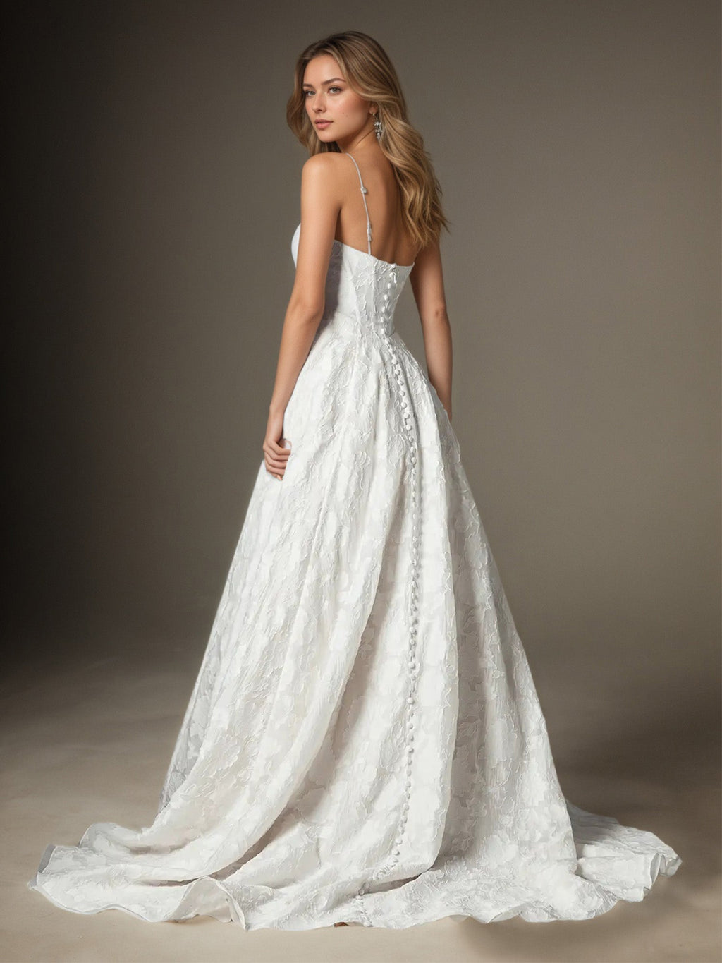 Abito da sposa bianco a linea A senza spalline in jacquard floreale burnout