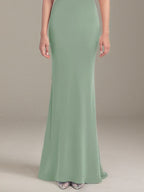Mist Green Satin One Shoulder Sleeveless Floor Length Formal Dress