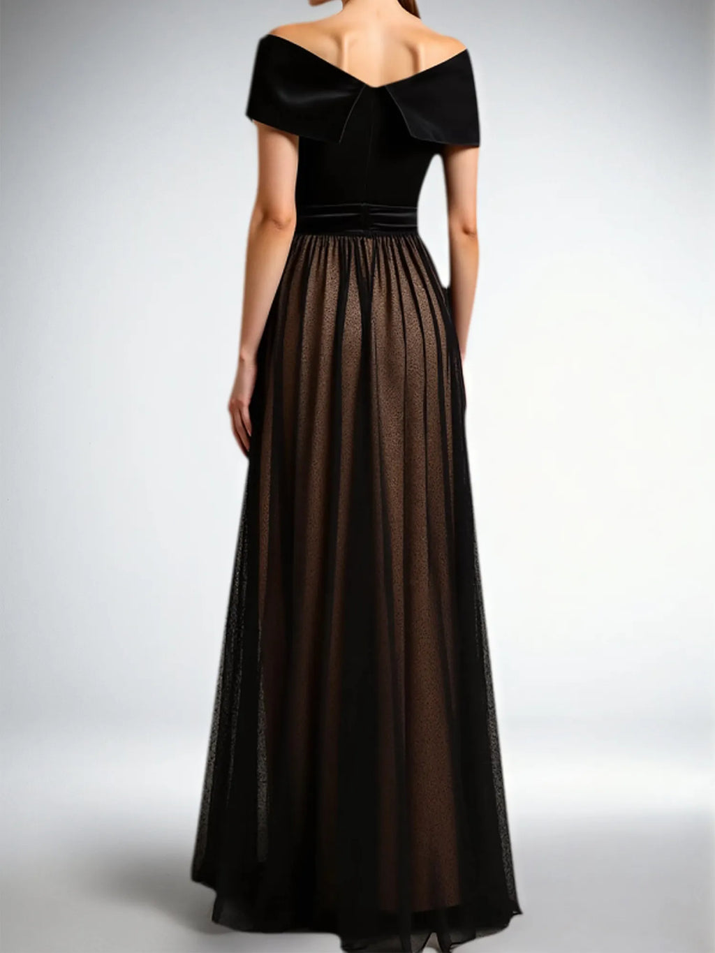 Evening Formal Dress Black A-Line Off the Shoulder Velvet Maxi Dress