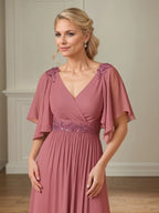 A Line Chiffon Floor Length Mother of the Bride Dress with Appliques