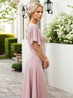 Sheath/Column Stretch Crepe Scoop Neck Floor Length Mother of the Bride Dress