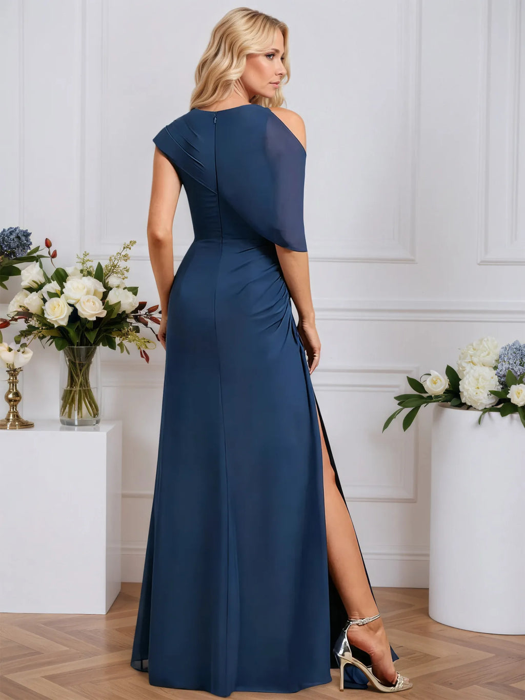 A-line Scoop Floor-Length Chiffon Evening Dress With Pleated