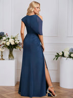 A-line Scoop Floor-Length Chiffon Evening Dress With Pleated