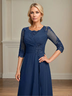 A-line Square Floor-Length Lace Chiffon Mother of the Bride Dress With Pleated Sequins