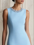Light Blue Rhinestone Classic Crew Neck Sleeveless A-Line Mini Homecoming Dress