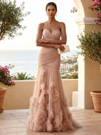 Sweetheart Tulle Pleat Mermaid Evening Dresses with 3D Flower
