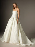Abito da sposa a gonna ampia bianco senza spalline in jacquard floreale