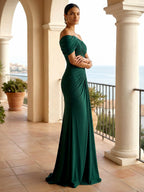 One Shoulder Pleat Mermaid Chiffon Evening Dresses for Women