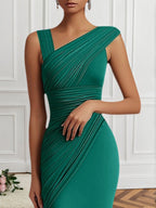 Formal Evening Dress Green V-Neck Pleated Mermaid Maxi Gown