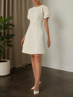 White Lyocell Cotton Crew Neck Short Sleeve Raglan Sleeves A-Line Midi Dress