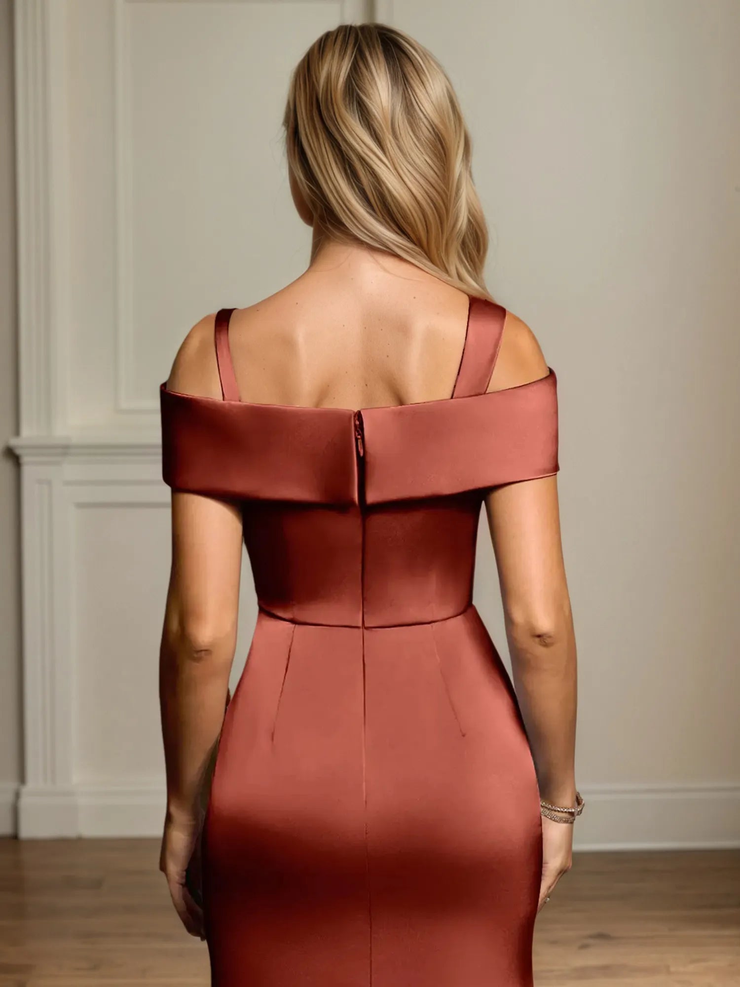 Trumpet/Meerjungfrau Schulterfreies bodenlanges gerafftes Satin Kleid der Brautmutter
