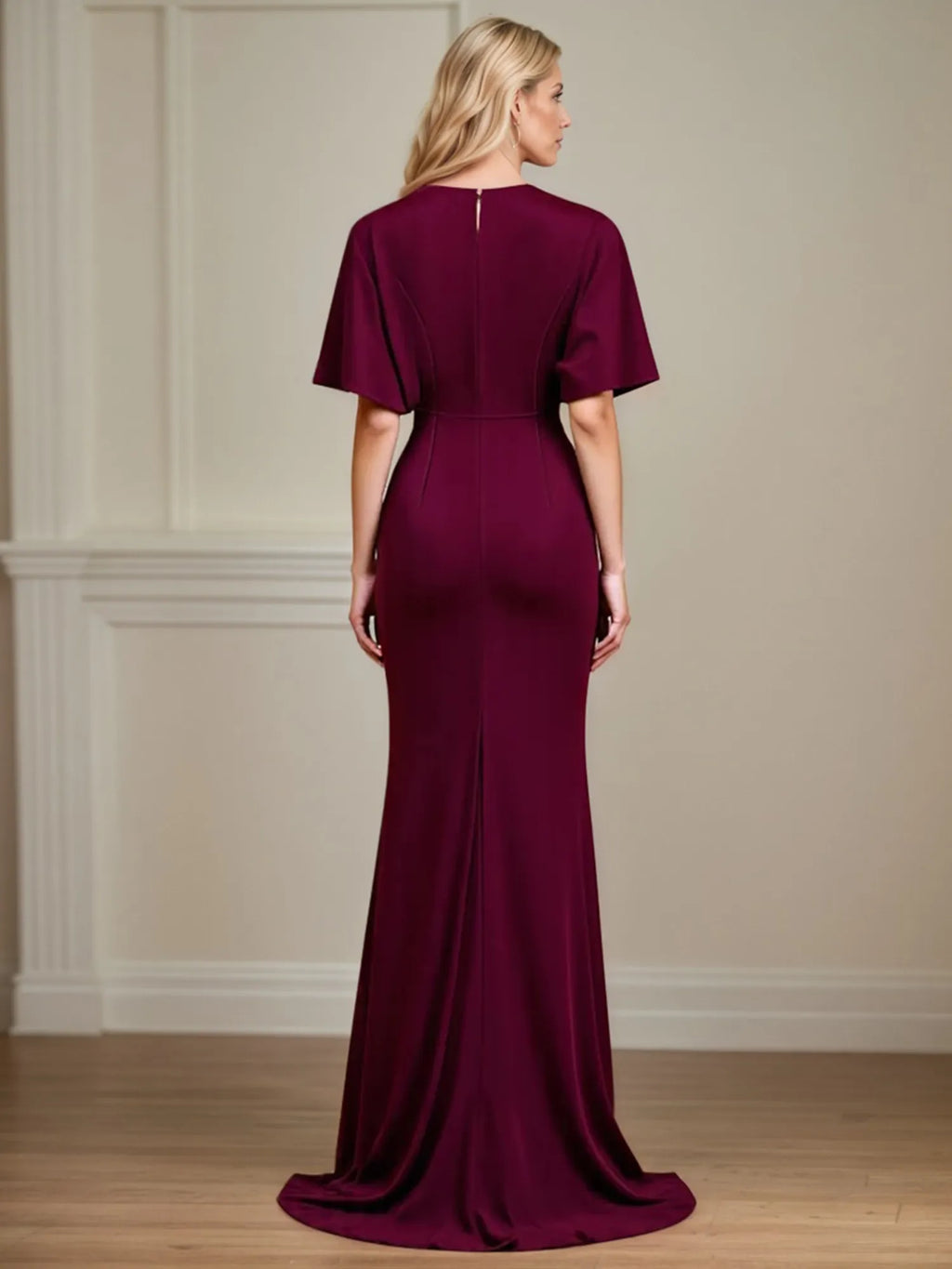 Trumpet/Meerjungfrau V-Ausschnitt Rüschiges Bodenlanges Kleid der Brautmutter
