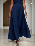 Navy Blue Classic V Neck Sleeveless A-Line Maxi Dress