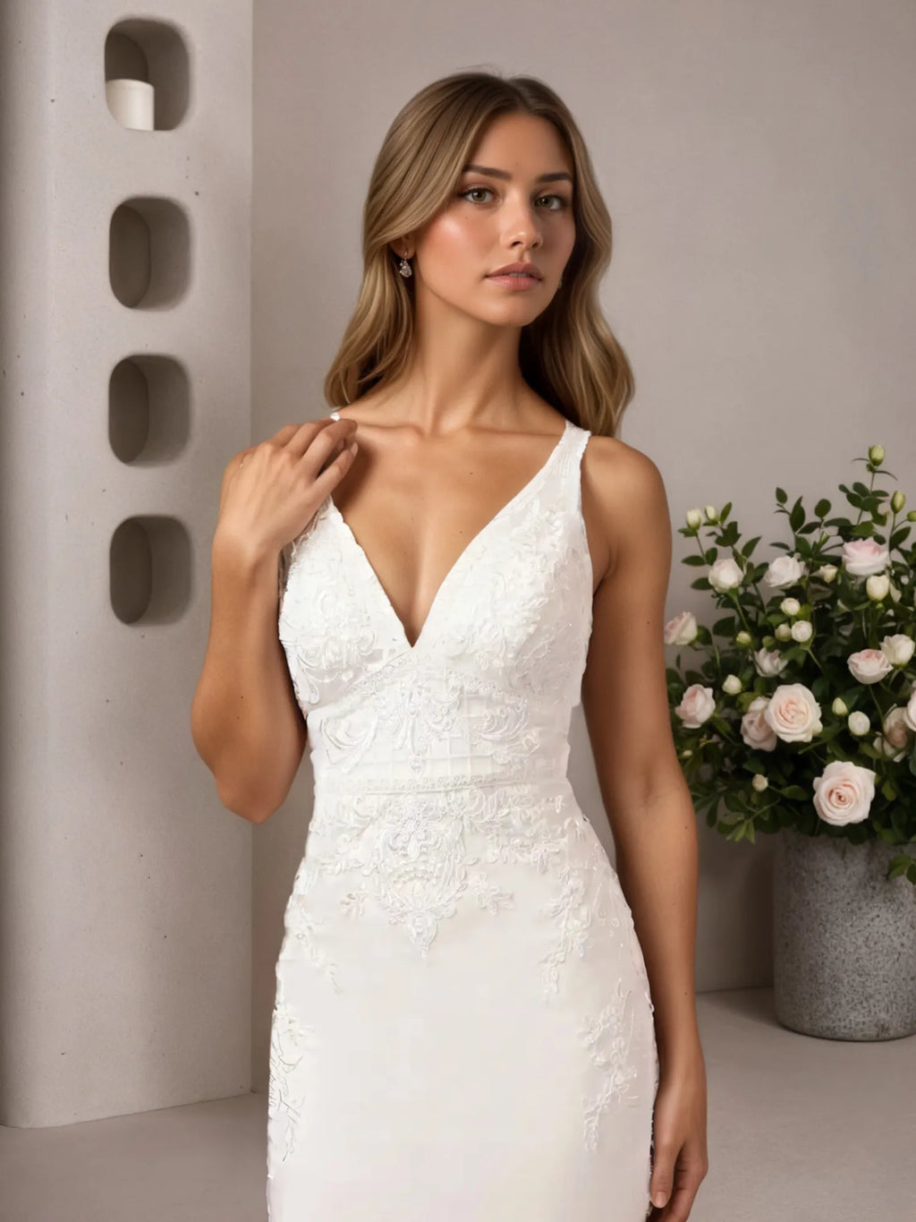 Robe de mariée sirène en satin et dentelle blanche